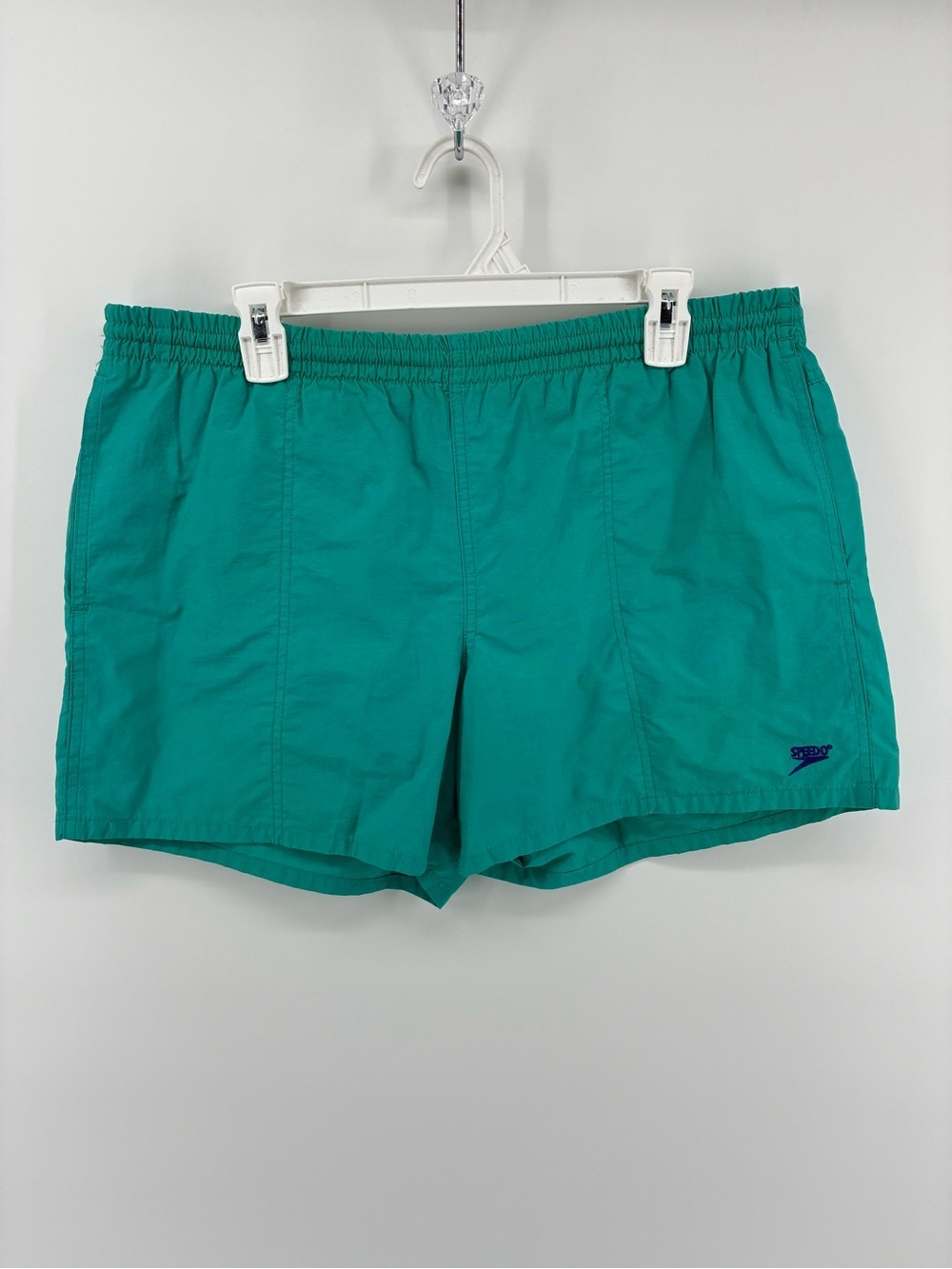 Vintage Speedo Mens Teal Swim Shorts with Logo